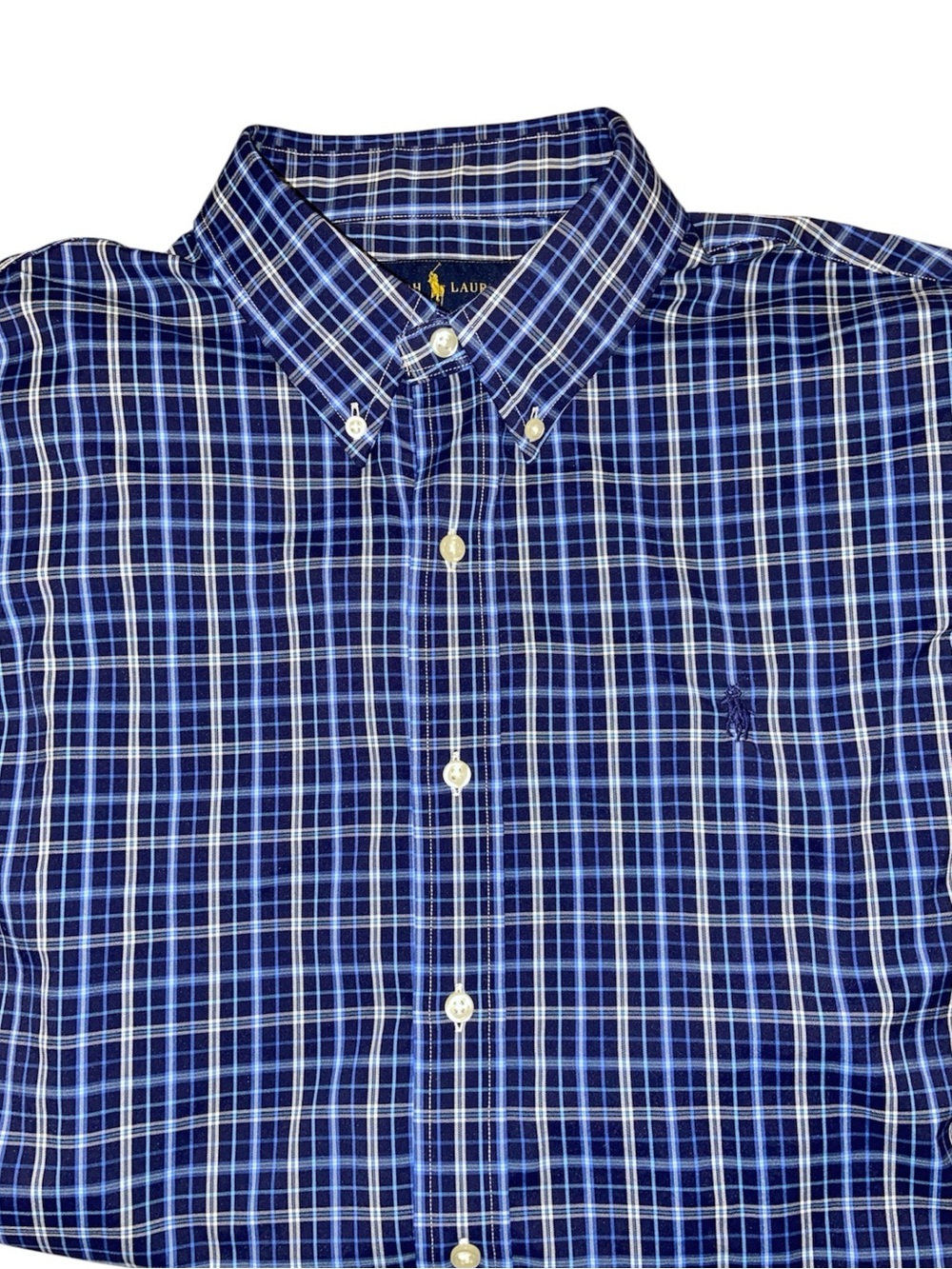 Ralph Lauren Blue Plaid Button-Down Long Sleeve Shirt Size Large Classic Fit